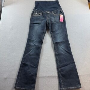 New Recruit Maternity Jeans Women M Blue Bootcut Rhinestone Embellished 30x32